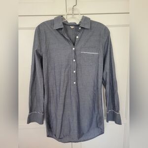 J. Crew Blue Long Sleeve Tunic Popover Shirt, XS